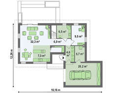 Проект мансардного дома с гаражом площадью 174 кв.м.