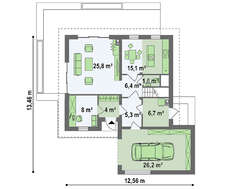 Проект мансардного  коттеджа с гаражом площадью 176 кв.м.