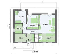 Проект коттеджа с мансардой и гостевыми комнатами на первом этаже