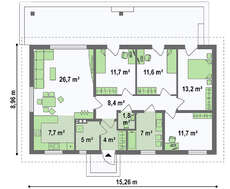 Проект одноэтажного частного дома площадью 126 кв.м.