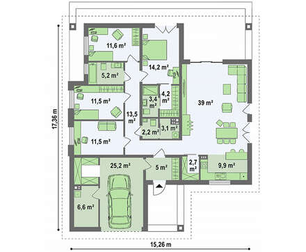 План коттеджа на 167 кв. м, украшенного фасадными панелями и деревом