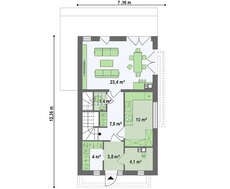 Проект двухэтажного коттеджа с кровлей из фальца общей площадью 103 кв.м.