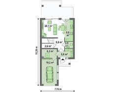 Проект загородного коттеджа площадью 123 кв.м. с гаражом 20 кв.м