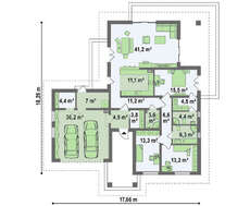 Проект одноэтажного дома в светло коричневых тонах площадью 187 кв.м.