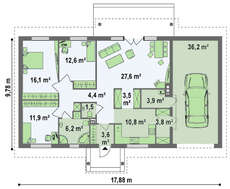 Проект одноэтажного дома с гаражом