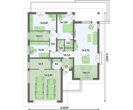 Проект одноэтажного коттеджа с гаражом на две машины