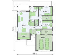 Проект одноэтажного коттеджа с гаражом на две машины