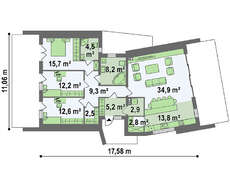 Проект нестандартного одноэтажного дома с плоской крышей общей площадью 130 кв.м.