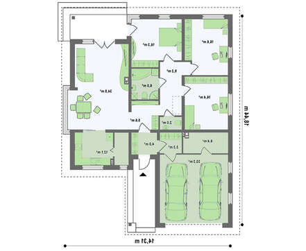 Проект одноэтажного дома с гаражом для двух автомобилей