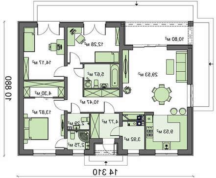 Чертеж небольшого дома площадью 124 кв. м для молодой семьи