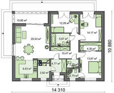 Чертеж небольшого дома площадью 124 кв. м для молодой семьи