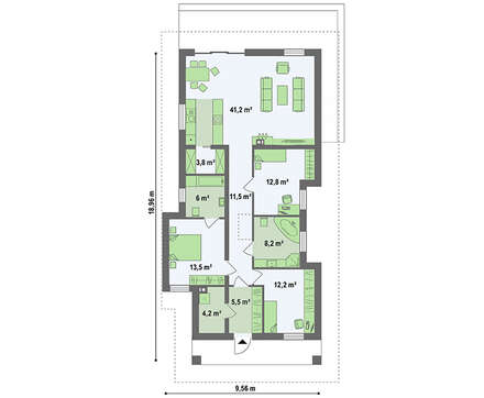 Планировка коттеджа для небольшой семьи площадью 116 кв. м