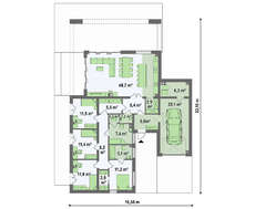 Чертеж одноэтажного дома площадью 171 кв. м в стиле современного минимализма