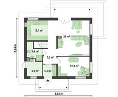 Планировка компактного коттеджа с мансардным этажом площадью 133 кв. м