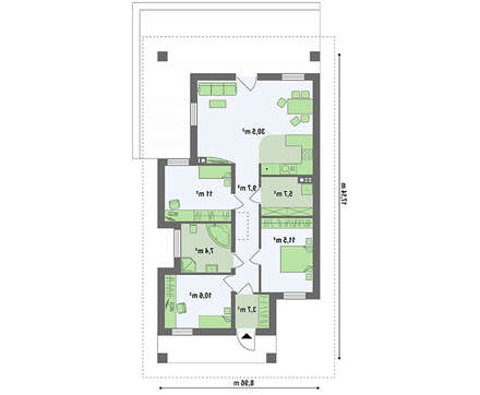 Чертеж компактного коттеджа площадью 89 кв. м для небольшой семьи Чертеж компактного коттеджа площадью 89 кв. м для небольшой семьи