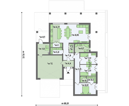План просторного коттеджа площадью 186 кв. м с террасой и колоннами