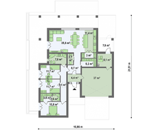План просторного коттеджа площадью 186 кв. м с террасой и колоннами