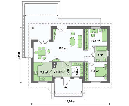 Проект компактного коттеджа площадью 75 кв. м для молодой семьи