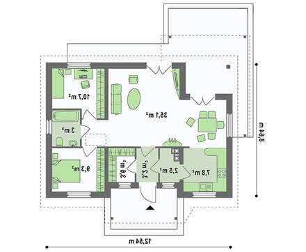 Проект компактного коттеджа площадью 75 кв. м для молодой семьи