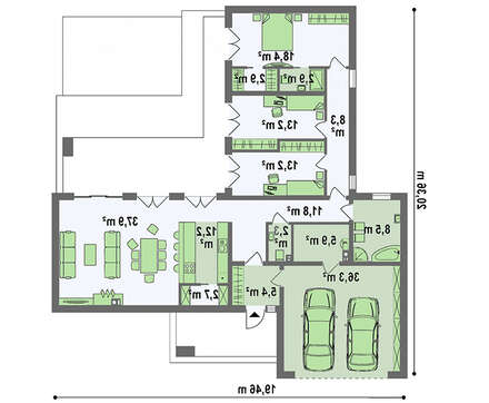 Планировка одноэтажного дома на 180 кв. м, декорированного фасадными панелями