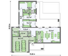 Планировка одноэтажного дома на 180 кв. м, декорированного фасадными панелями