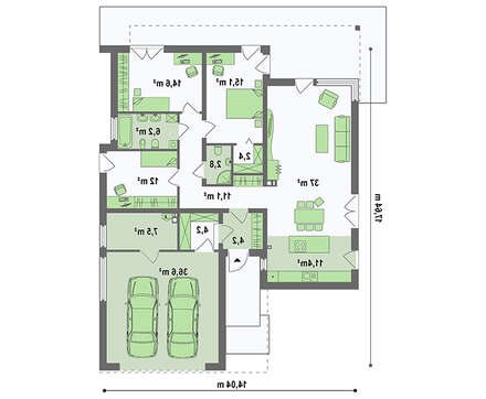 План модного коттеджа площадью 165 кв. м с гаражом на две машины