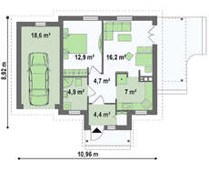 Чертеж дачи площадью 68 кв. м с красивым входным порталом