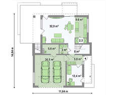 Планировка модного коттеджа на 180 кв. м с бизнес кабинетом на первом этаже
