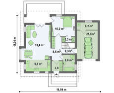 План белоснежного коттеджа в два этажа на 184 кв. м с деревянным декором