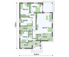 Планировка коттеджа на 211 кв. м с семью спальнями