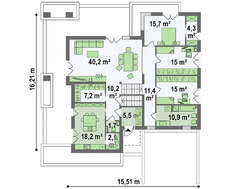 Планировка стильного жилого дома на 234 кв. м с гаражом на два автомобиля