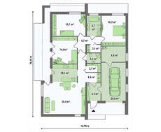 Чертеж стильного лаконичного коттеджа площадью 148 кв. м