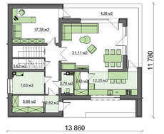 Чертеж просторного двухуровневого дома площадью 183 кв. м в современном стиле