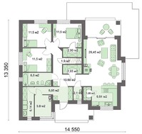 Одноэтажный жилой дом с двумя санузлами