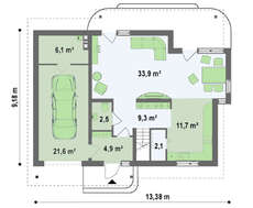 Проект дома с гаражом, балконом и эркером