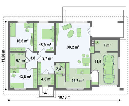 Проект элегантного дома с тремя спальнями