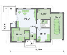 Проект коттеджа с гаражом и оригинальной мансардой