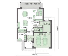 Двухэтажный современный дом, декорированный стеклом и камнем