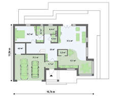 Проект дома с гаражом для двух автомобилей и угловым эркером