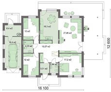Чертежи красивого одноэтажного дома с тремя спальнями