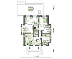 Современный одноэтажный дом с отдельной кухней