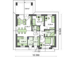 Одноэтажный стильный коттедж с камином в центре дома