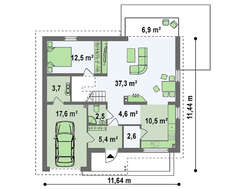 Проект коттеджа с мансардой, дополнительной спальней, застекленной террасой