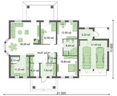 Одноэтажный коттедж яркой расцветки
