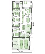 Одноэтажный дом для узкого участка с четырьмя спальнями