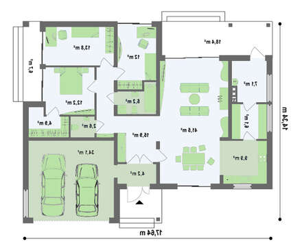 Проект одноэтажного дома с гаражом и крытой террасой