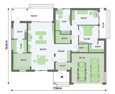 Проект одноэтажного дома с гаражом и крытой террасой