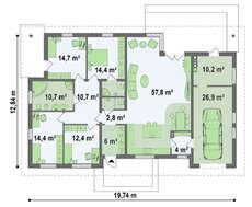 Проект одноэтажного дома с 4 спальнями
