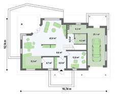 Проект дома со встроенным гаражом, угловой террасой и кабинетом