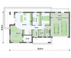 Проект дома со встроенным гаражом и 2 спальнями